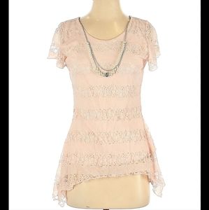 Womens Size 3X SHANNON FORD NEW YORK PINK Blouse Lace Short Sleeves Lined Shirt
